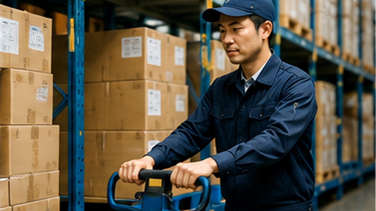 倉庫で在庫管理と荷役作業を行うスタッフの写真